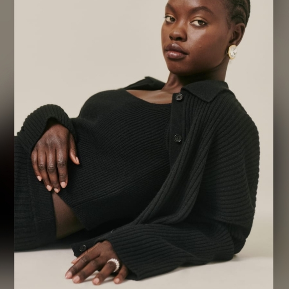 Reformation Frida Rib Knit Recycled Cashmere Collared Cardigan Black S - Picture 14 of 15